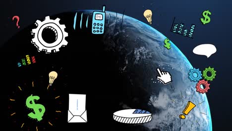 Animation-of-network-of-digital-business-icons-over-planet-earth