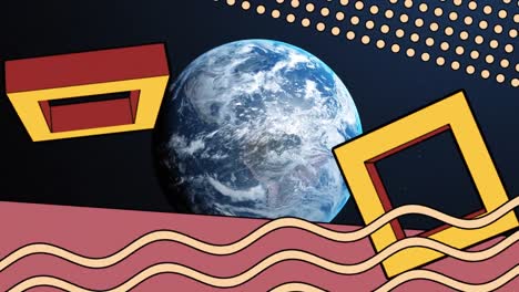 Animation-Von-Retro-abstrakten-Formen-über-Dem-Planeten-Erde