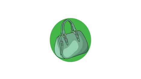 Animation-Einer-Grünen-Handtasche-Auf-Weißem-Hintergrund