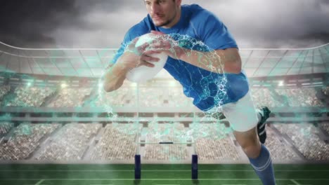 Animation-Der-Digitalen-Schnittstelle-Mit-Rotierendem-Gehirn-Und-über-Rugbyspieler