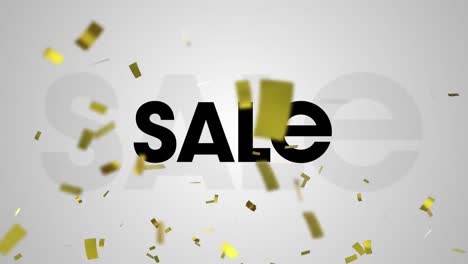 Digital-animation-of-golden-confetti-falling-over-sale-text-on-grey-background