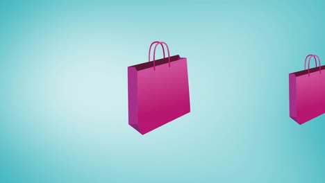Animation-Einer-Rosafarbenen-Einkaufstasche,-Wiederholt-Auf-Blauem-Hintergrund