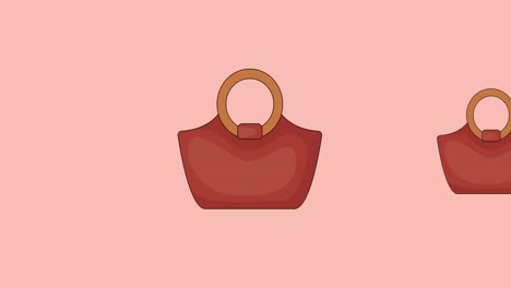 Animation-Einer-Roten-Handtasche,-Wiederholt-Auf-Rosa-Hintergrund