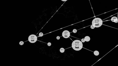 Animation-Des-Netzwerks-Von-Verbindungen-Mit-Symbolen-Auf-Schwarzem-Hintergrund