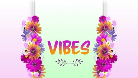 Animation-of-text-vibes-with-flowers-on-colourful-background