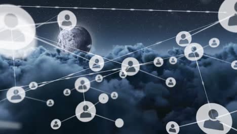 Networks-of-connections-with-icons-over-cloudy-night-sky