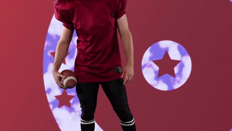 Animación-De-Un-Jugador-De-Fútbol-Americano-Sobre-El-Patrón-De-La-Bandera-Estadounidense-Y-Círculos-De-Color.