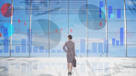 Animation-Von-Statistiken-Und-Finanzdatenverarbeitung-über-Eine-Geschäftsfrau-Im-Büro