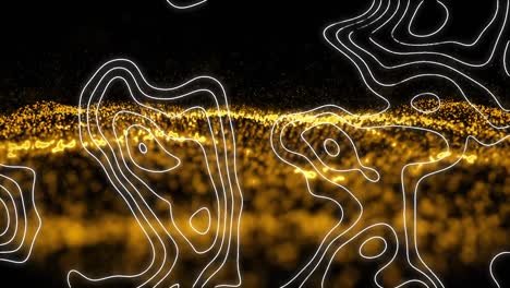 Animation-of-contour-lines-moving-over-undulating-landscape-of-contoured-gold-particles