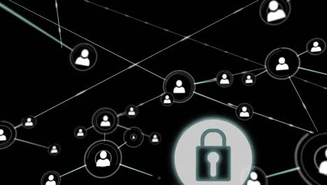 Digital-animation-of-network-of-profile-icons-over-security-padlock-icon-on-black-background