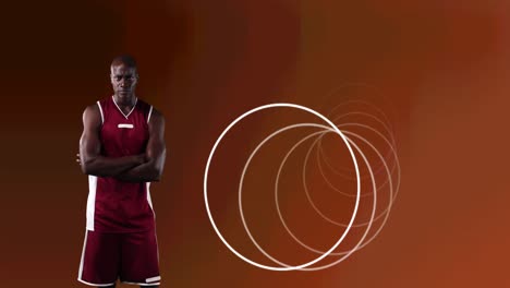 Animation-Von-Kreisen-über-Einem-Männlichen-Basketballspieler