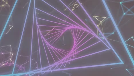 Animation-of-neon-glowing-tunnel-over-network-of-connections