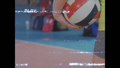Animation-of-screen-with-interference-over-volleyball-player-with-ball