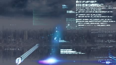Animation-Der-Binären-Kodierung-Und-Datenverarbeitung-über-Dem-Stadtbild