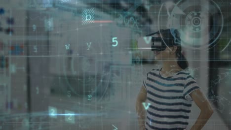 Animation-of-cyber-attack-warning-over-woman-with-vr-headset