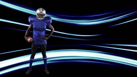 Animation-of-american-football-player-with-ball-over-light-trails