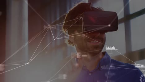 Animation-Eines-Netzwerks-Von-Verbindungen-über-Einen-Geschäftsmann-Mit-VR-Headset