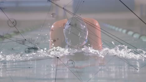 Animation-of-network-of-connections-over-fit-female-swimmer-swimming