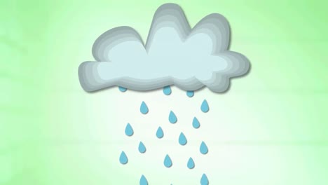 Animation-of-blue-raindrops-falling-from-light-grey-cloud-on-pale-green-background