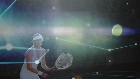Animation-Des-Netzwerks-Von-Verbindungen-über-Eine-Tennisspielerin-Auf-Dem-Tennisplatz