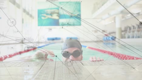 Animation-of-network-of-connections-over-fit-male-swimmer-smiling