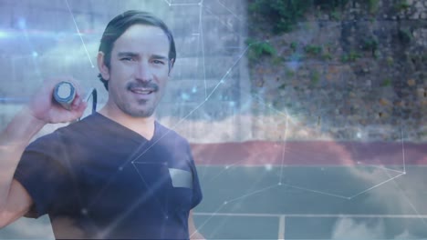 Animation-Des-Netzwerks-Von-Verbindungen-über-Einen-Männlichen-Tennisspieler-Auf-Dem-Tennisplatz