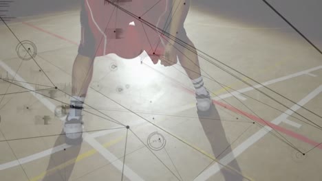 Animación-De-Red-De-Conexiones-Sobre-Jugadores-De-Baloncesto-En-Gimnasio.