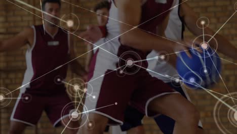 Animation-Des-Netzwerks-Von-Verbindungen-über-Basketballspieler-Im-Fitnessstudio