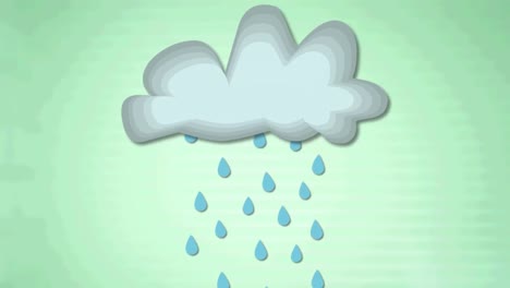 Animation-of-blue-raindrops-falling-from-light-grey-cloud-on-pale-green-background