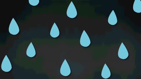 Animation-Von-Blauen-Regentropfen,-Die-Auf-Dunkelgrauen-Hintergrund-Fallen