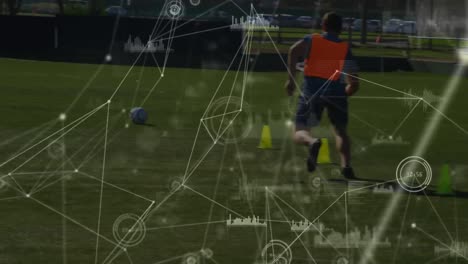 Animation-Der-Datenverarbeitung-Und-Des-Netzwerks-Von-Verbindungen-über-Fußballspieler