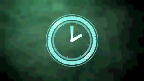 Animation-of-clock-with-moving-hands-on-dark-green-background