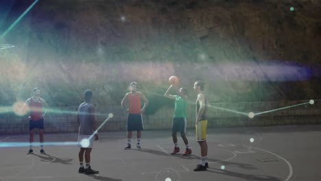 Animation-of-network-of-connections-over-basketball-match-outdoors