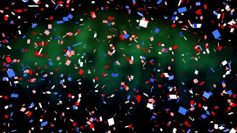 Animation-of-red,-white-and-blue-confetti-falling-on-dark-green-background