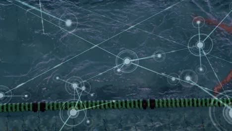 Animation-of-network-of-connections-over-fit-female-swimmer-swimming