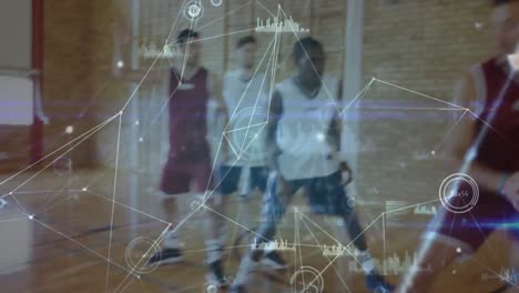 Animation-Des-Netzwerks-Von-Verbindungen-über-Basketballspieler-Im-Fitnessstudio