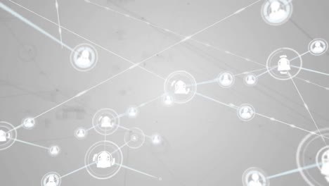 Animation-of-networks-of-connections-with-icons-over-white-background