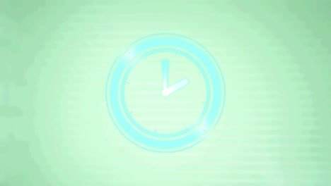 Animation-of-clock-with-moving-hands-on-pale-green-background