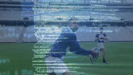 Animation-Der-Datenverarbeitung-über-Rugbyspieler-Im-Stadion