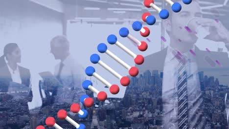 Animation-of-dna-strand-spinning-over-businessman