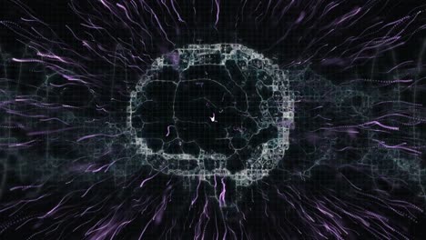 Animation-of-brain-rotating-with-pink-firework-exploding-on-black-background