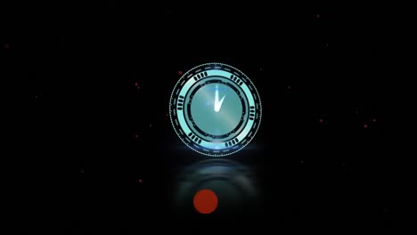 Animation-of-clock-with-moving-hands-on-black-background