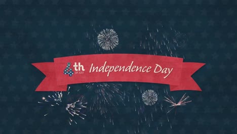 Animation-of-independence-day-text-and-fireworks-on-black-background