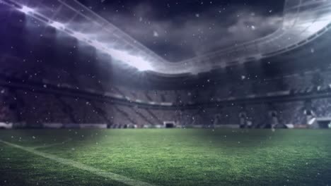 Animation-of-falling-white-spots-over-empty-sports-stadium