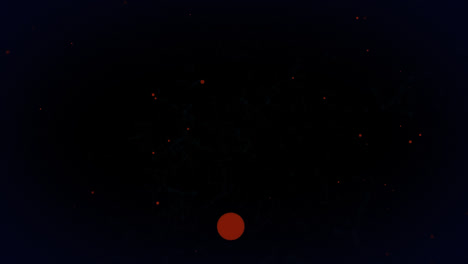 Animation-of-flashing-network-of-connections-with-red-dots-moving-on-black-background