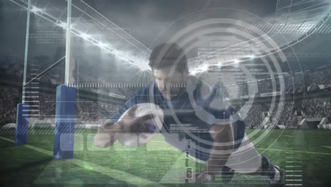 Animation-Des-Scope-Scannens-Und-Der-Datenverarbeitung-über-Rugbyspielern-Auf-Dem-Rugbyfeld