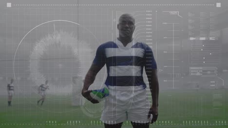 Animation-of-data-processing-and-rugby-players-over-sports-stadium