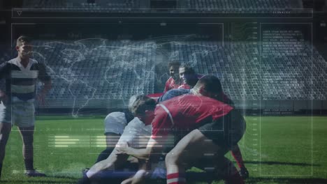 Animación-De-Procesamiento-De-Datos-Y-Jugadores-De-Rugby-Sobre-Un-Estadio-Deportivo.
