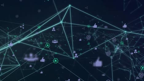 Animation-of-networks-of-connections-with-icons-on-dark-background