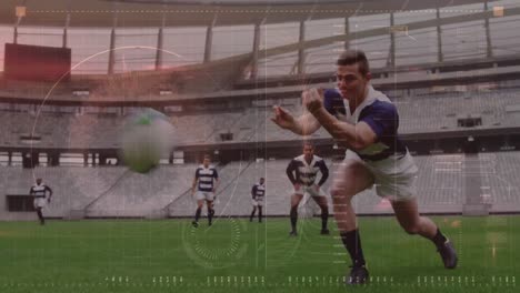 Animation-Der-Datenverarbeitung-Und-Rugbyspieler-über-Dem-Sportstadion